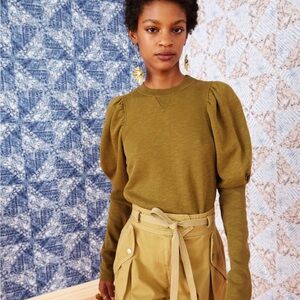 Ulla Johnson Olive Green Long Sleeve Tee - Philo Pullover in Fatigue